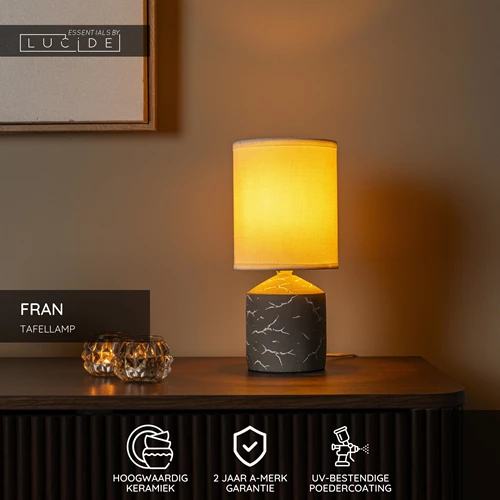 Lucide FRAN - Tafellamp - Ø 13 cm - 1xE14 - Taupe - Essential - USP
